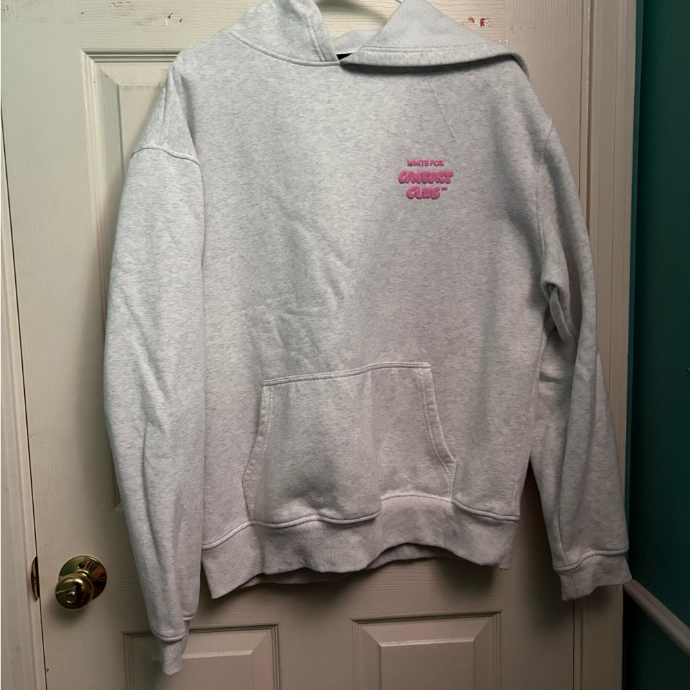 White Fox Boutique Gray Hoodie with Pink Logo